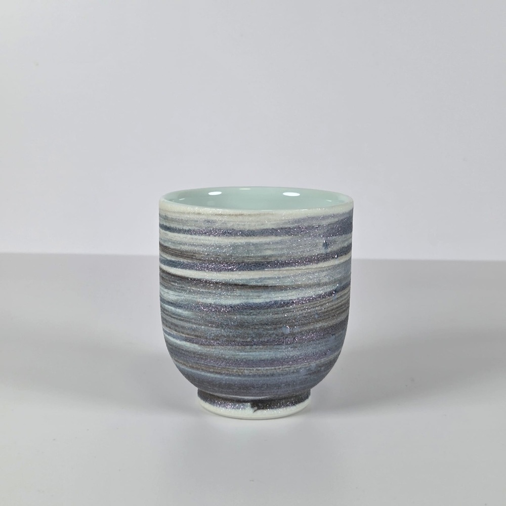 Japanese Ceramic Tea Cup -Gray and Blue. Handmade in Japan